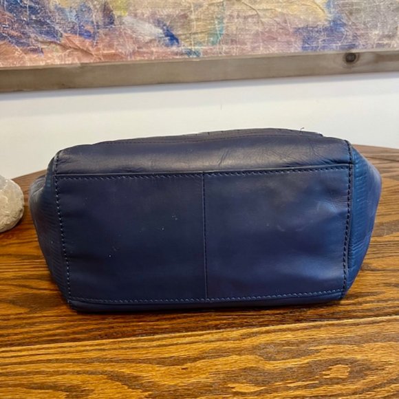 Jonathan Adler purse dark blue leather top handle geometric pattern tote - Picture 5 of 13